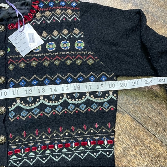 NEW Carson Sweater Cardigan Coat Black Floral Embroidered Womens Small Wool - Picture 5 of 15